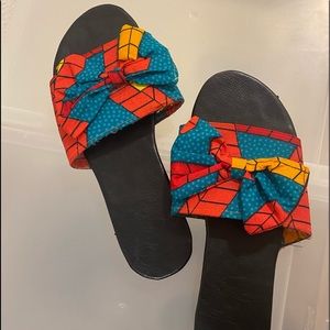 African Fabric Print Sandals with Bow